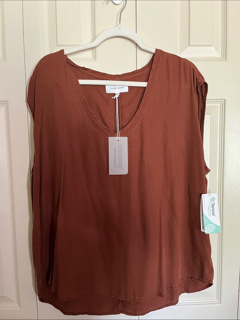 Dear John Rust Brown V-Neck Cap-Sleeve Blouse